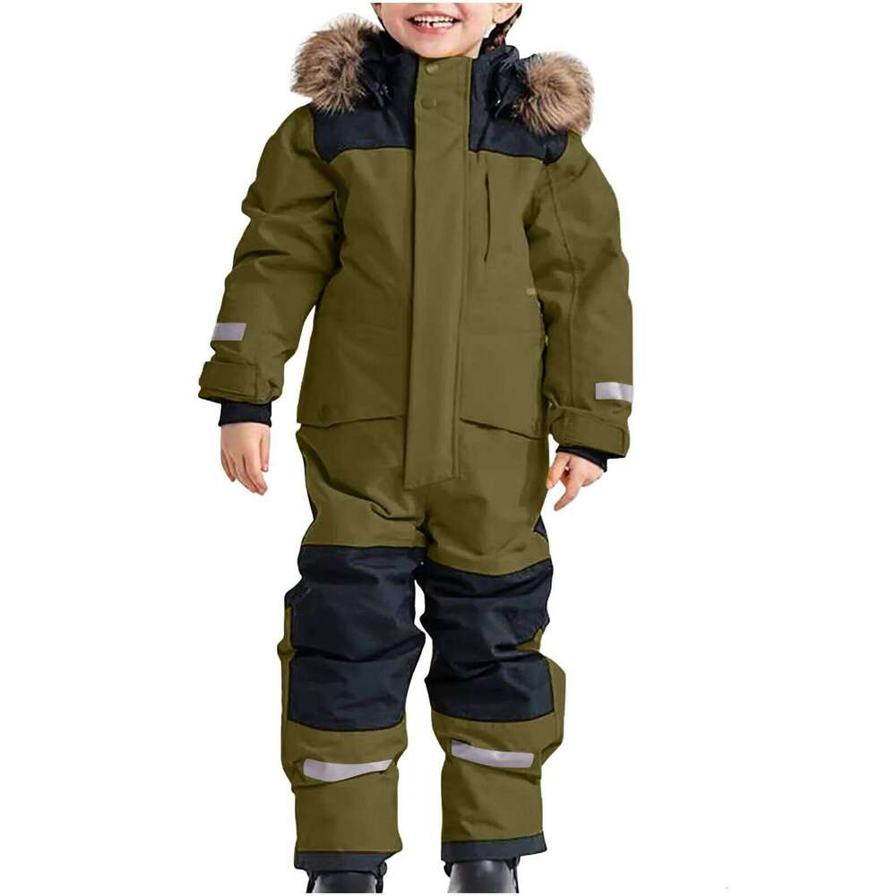 Jumpsuit Winter Color Blocking Fashion New All-Match Outdoor Waterproof And Plush Thick Warm Ski Suit
