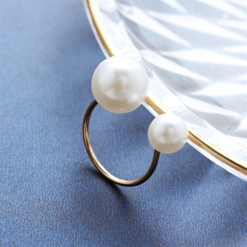 0656 Korean Hand Jewelry Elegant Lady Style U-Shaped Adjustable Open Ring with Large and Small Pearls