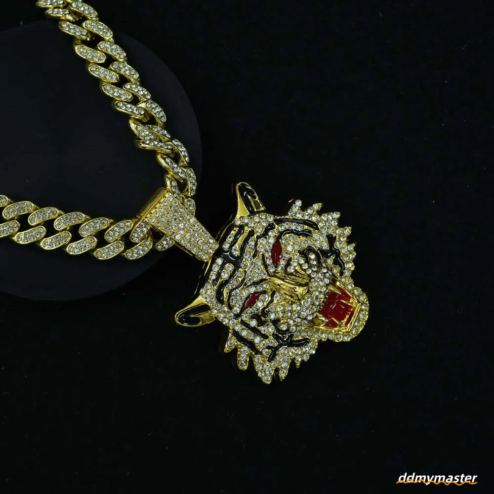 Men's Hip-Hop Tiger Pendant Necklace: Alloy Cuban Chain With 3D Full Dia Style Ddmymaster