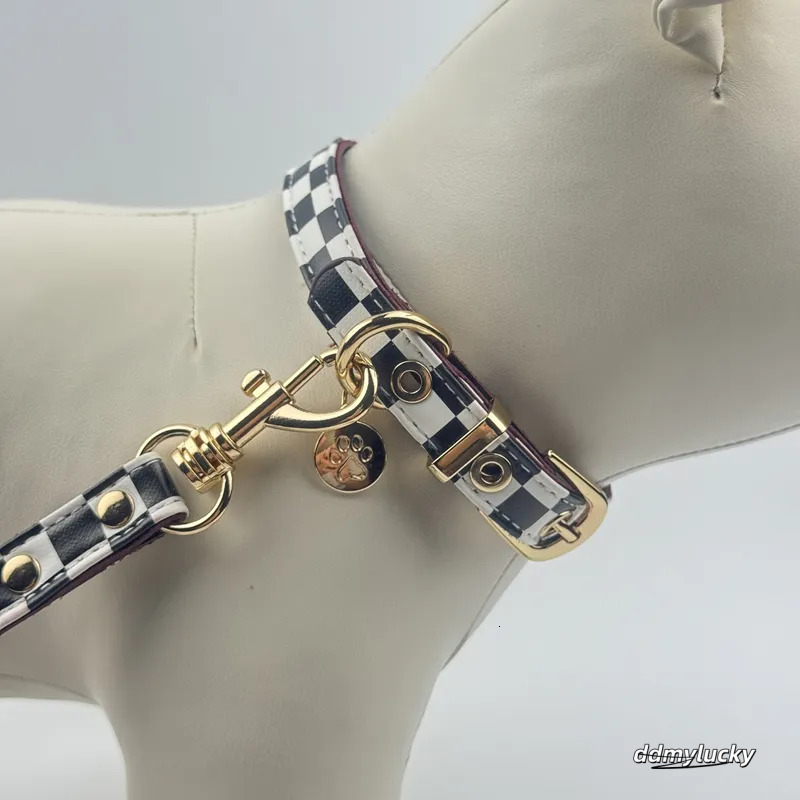 Classic Plaid Dog And Leash Set - Adjustable Leather Collar With Charm For Small To Medium Dogs Ddmylucky