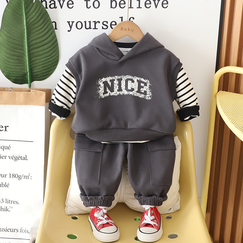 2025 New Boys Hooded Vest Set, 3-Piece Autumn Outfit for Toddler Boys | Fashion Kids Clothes with Jacket & Pants