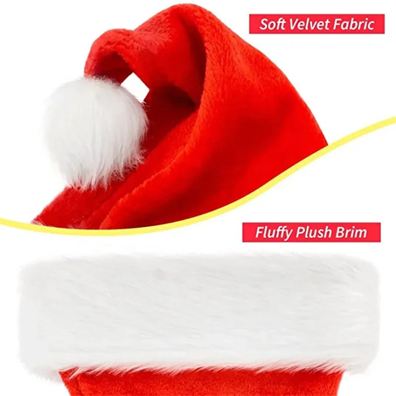 High Quality Christmas Xmas Soft Hat Santa Claus Red Short Plush Noel Hat Merry Christma Decor Gift Happy Year 2026 251023