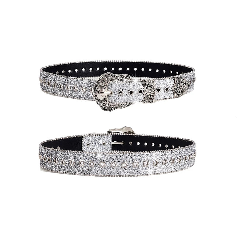Personality Gothic Rhinestone Belts For Women Girl Fashion PU Leather Belts Western Cowboy Y2K Retro Jeans Skirt Decor Waistband 251024