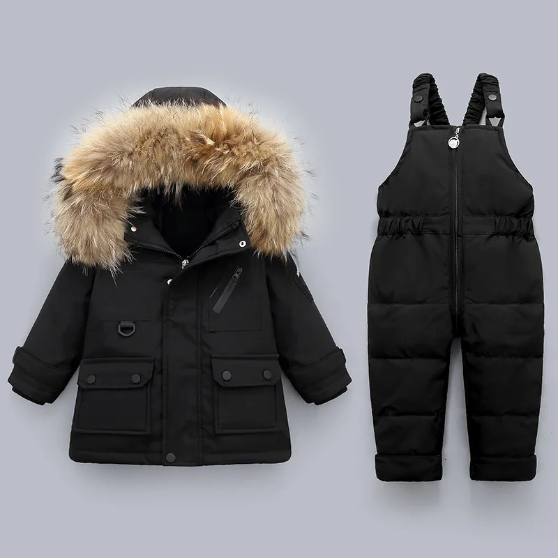 OLEKID Children Winter Boy Overalls Waterproof Hooded Down Jacket For Girl 14 Years Kids Jumpsuit Toddler Baby Clothes Set 251023