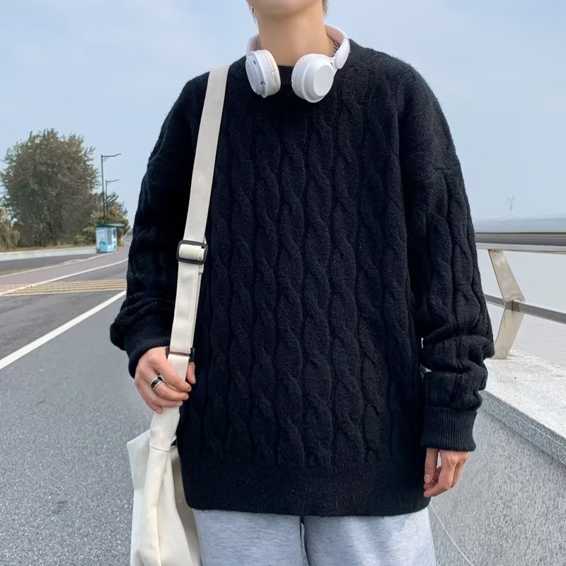 Men's Pullover Sweater Spring Autumn Loose Korean Style Trendy Solid Color Knitwear Round Neck Designer Sweater Casual Couple Clothes