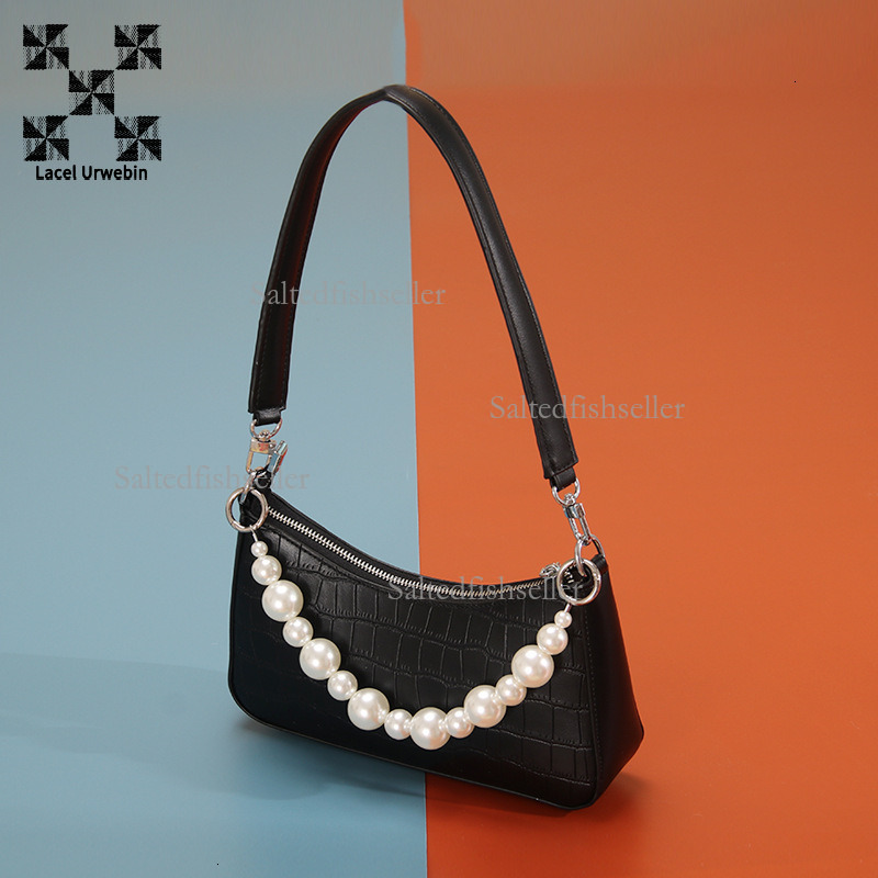 Lacel Urwebin Designer Luxury New Crescent Bag Fashion Trend Women's Crocodile Pattern Pearl Zipper Single Shoulder Crossbody Bag Large Capacity 