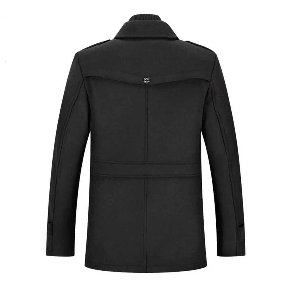 Autumn and Winter Men Woolen Coat Double Stand Collar Long Sleeve SingleBreasted Jacket with Pockets Midlength Outwear 2024T251025