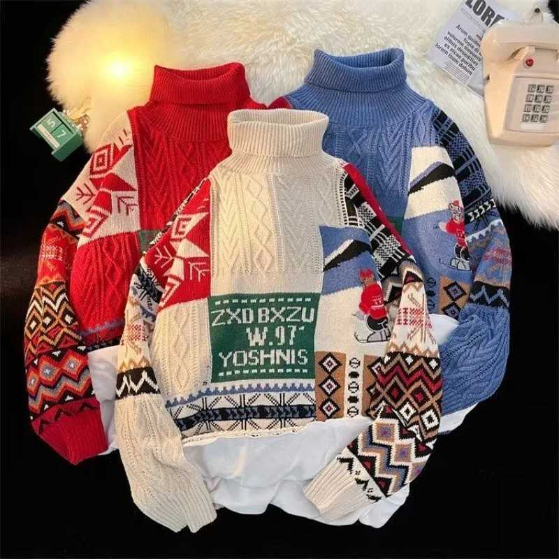 New Retro Christmas Tree Style Sweater For Men And Women In Autumn And Winter With Loose High Neck And Velvet Padded Sweater TopT251025