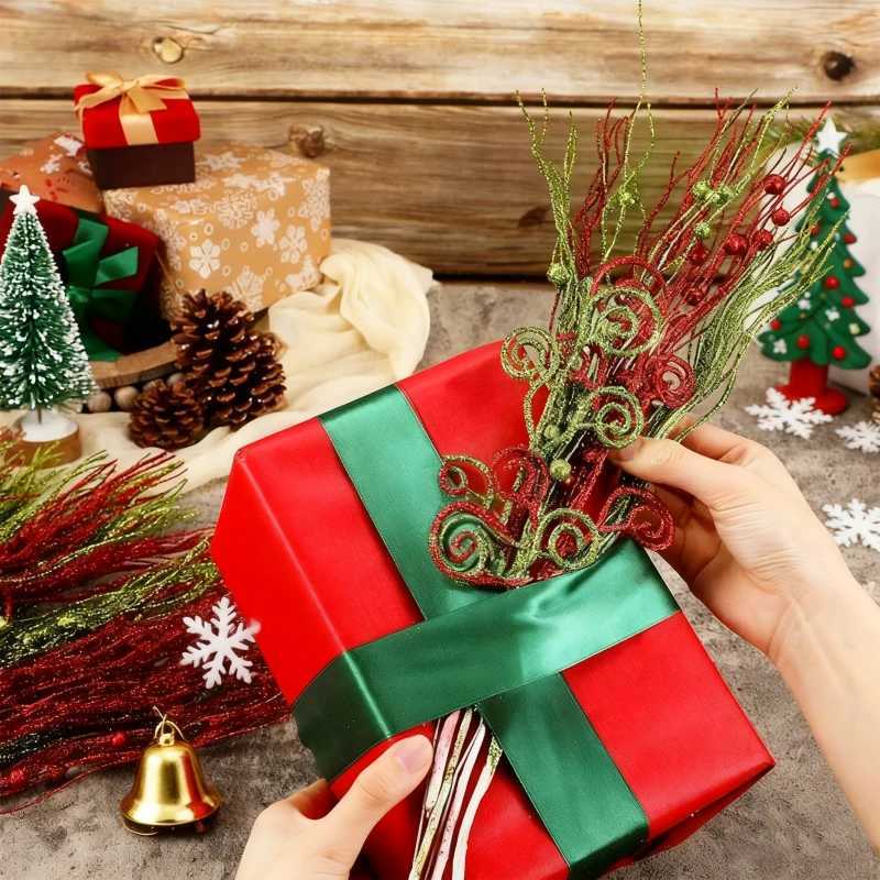Artificial Berrys Stem Christmas Decoration Glitter Xmas Tree Hanging Home Flower Bouquets Decor DIY Wreath Gift Accessories C251024