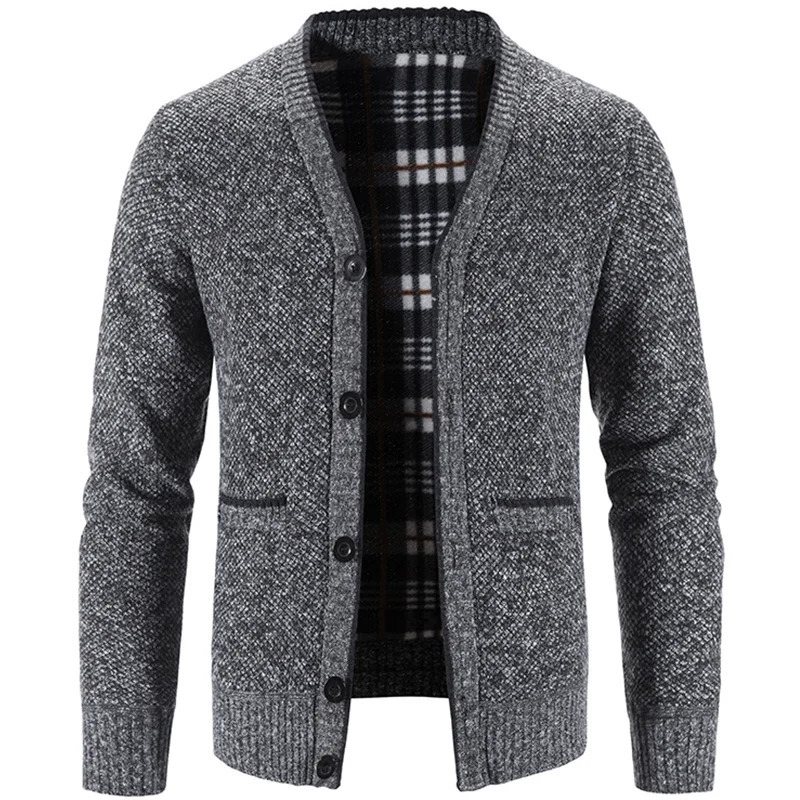 Mens Knit Cardigan Autumn Winter Sweater Coat Man Clothes Brown Blue Button Fleece Lined Male Knitting Jackets 251020