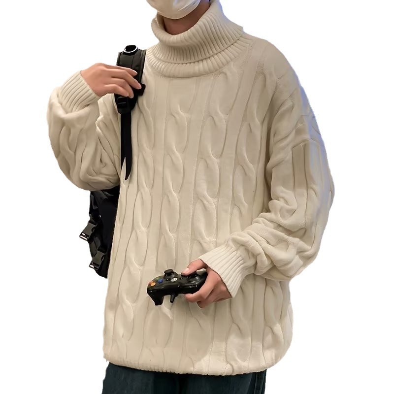 Twist Sweater For Men Youth Half Turtleneck Loose Designer Sweater Thickened Knit Sweater For Couples Solid Color Spring And Autumn