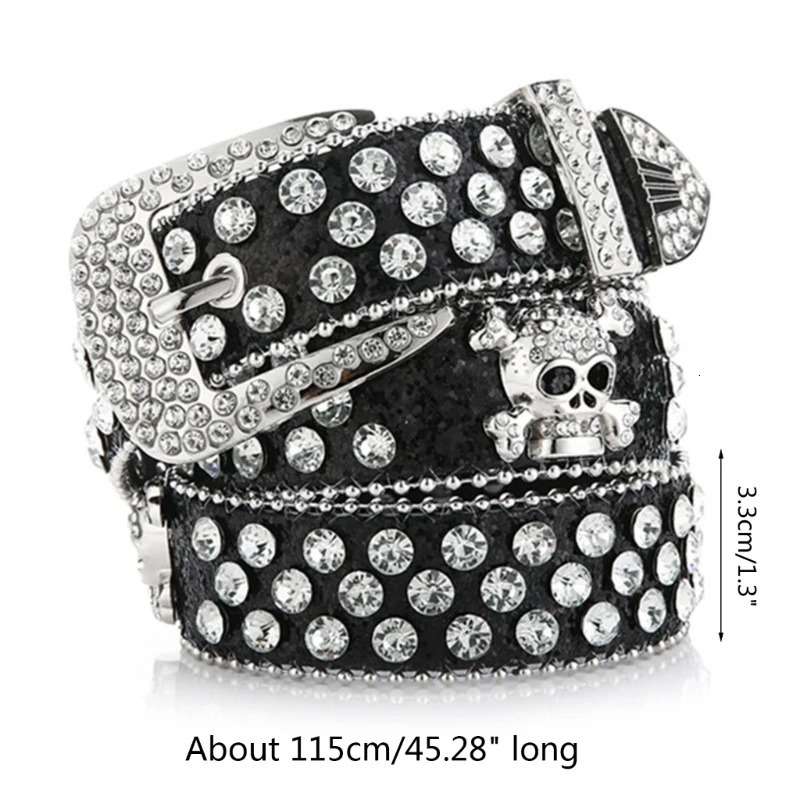 Head Skull Buckle Belts Women Puleather Strap Rhinestone Buckle Belts Western Cowboy Y2k Girls Fashion Belt for Jeans 251024
