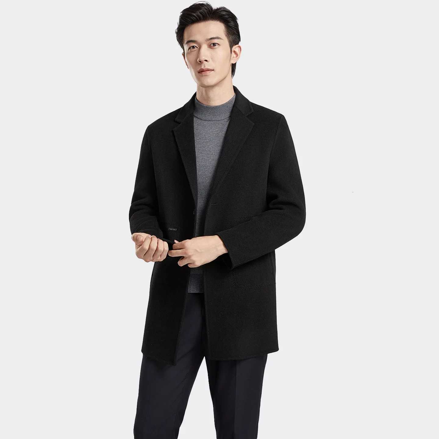 Mens 100 Wool Blend Overcoat BritishInspired MidLength Trench Coat for AllWeather Smart Casual WearT251025