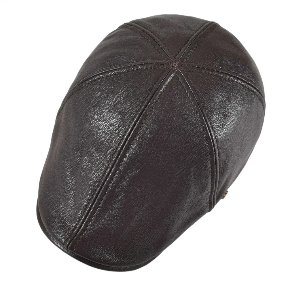 VOBOOM Genuine Leather Flat Cap Men Fall Winter Cabbies sboy Hat Coffee Brown Ivy Caps Soft Smooth Textured Hats 251021