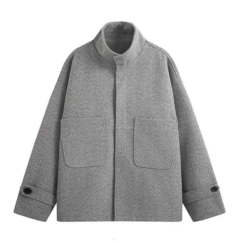 Korean Fashion Mens Wool Blend Coat Single Breasted Pea Coat Trench OvercoatT251025