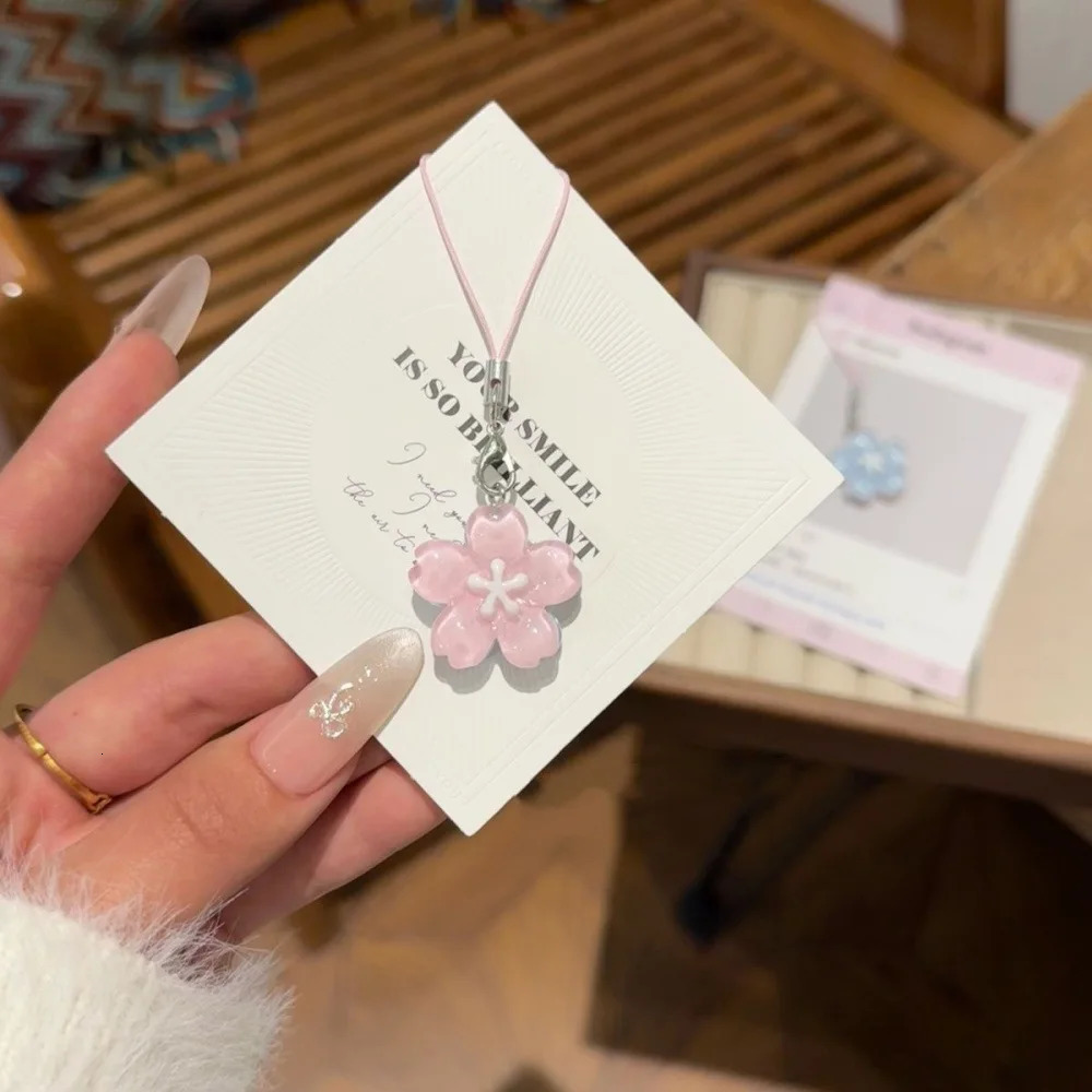 Cute Romance Pink Blue Sakura Flower Pendant Mobile Phone Chain for Women Girls Couple Accessories Bag Keychain Friendship Gift 251021