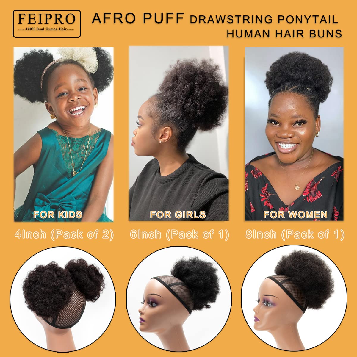 Black women's African fluffy hair drawstring ponytail 6-8 inches curly 100% human hair ponytail Black female girl