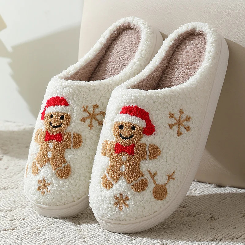 Christmas Women Slippers Cute Gingerbread Winter Warm Slides Couple Houseshoes Men Bedroom Flat Soft Sole Home Shoes for Gift251020