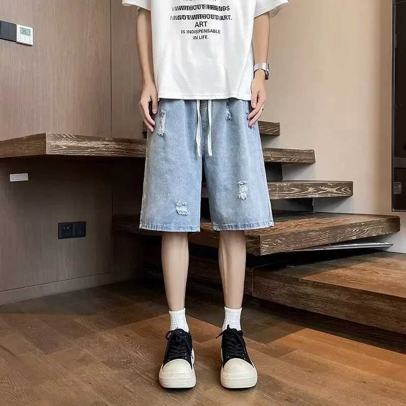 Summer Baggy Ripped Jorts For Men Y2K Streetwear Denim Shorts Retro Casual Shorts Pants Wide Leg Straight Blue Bermuda JeanXJ251025