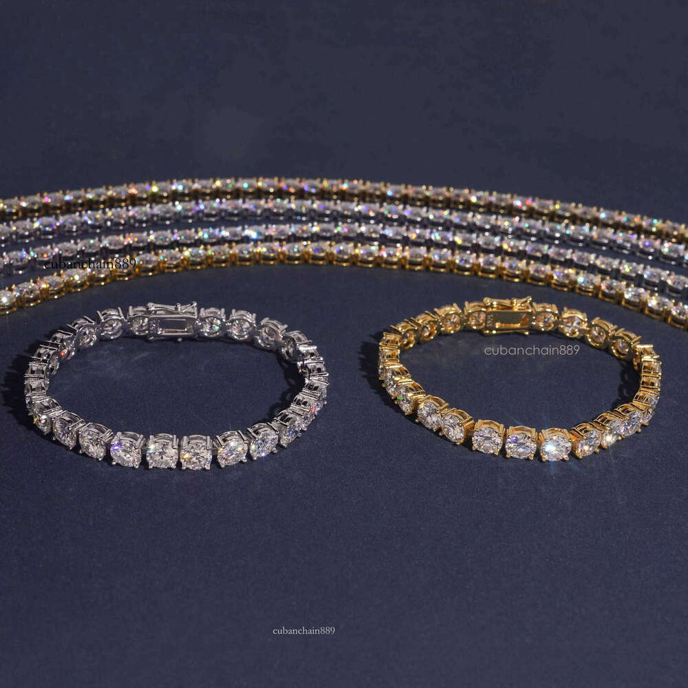 Iced Out Bracelet Hip Hop Men 4mm D VVS Silicon Stone Jewelry Sier Gold Tennis Chain Necklace