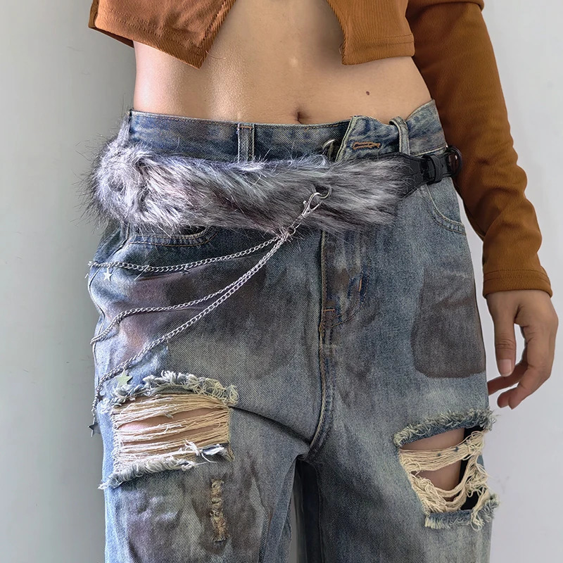 Furry Belt Y2k Belt Subculture Autumn Winter Retro AllMatch Plush Waist Chain Fur Waist Seal Girl Sexy Belt 251023