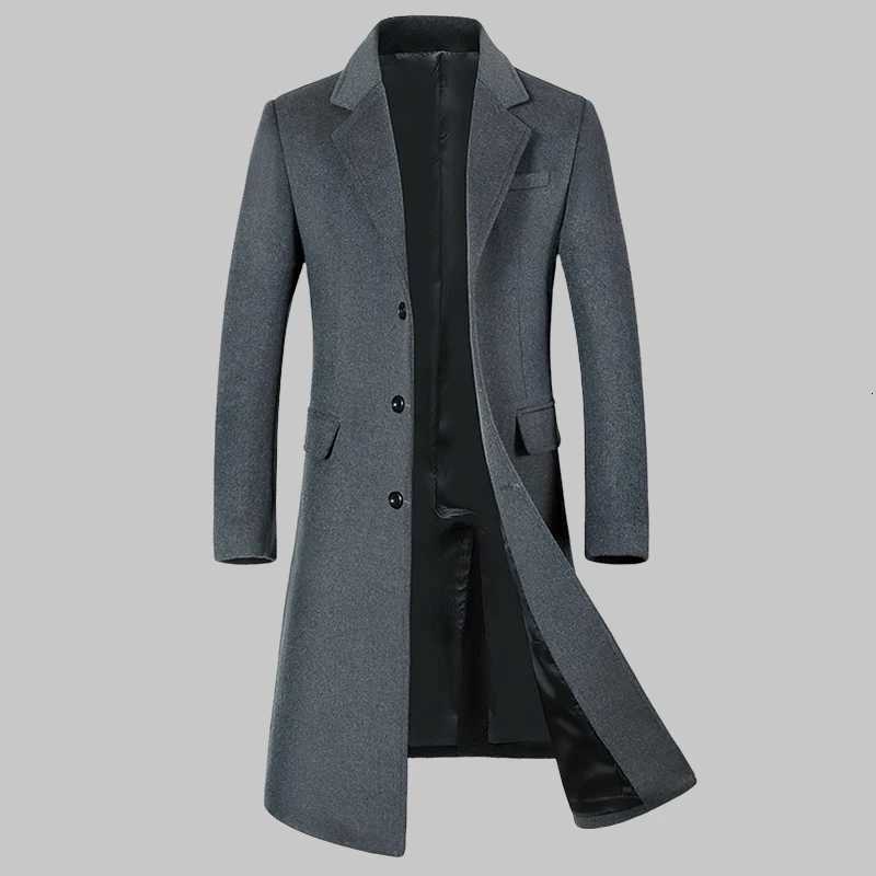 Mens HighQuality Autumn Winter Wool Coat Long Fashion Trench Coat OvertheKnee Thick Cotton M4XLT251025