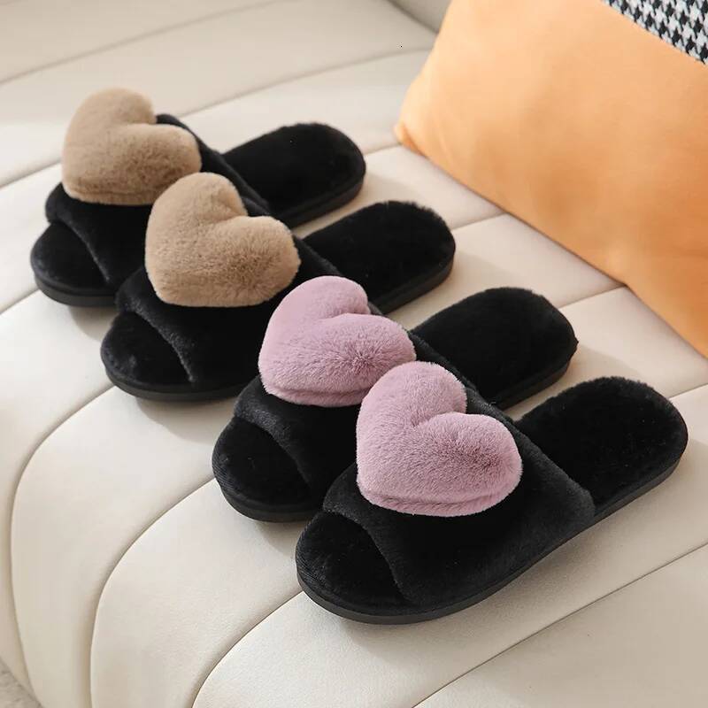 Women Shoes Autumn Winter Indoor Warm Home Bedroom Cute Heart Pattern Non-slip Soft Comfortable Plush House Slippers ddmythur