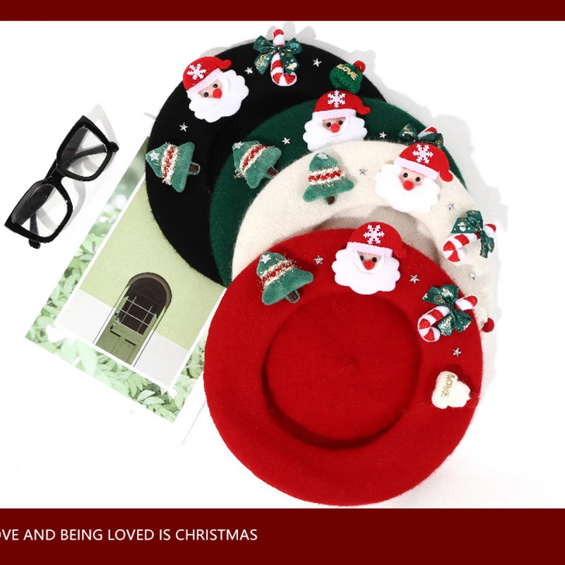 Christmas Beret Hat Women Funny Warm Berets Fashion Korean painter hat Black White Green Red Christmas Hats 251023