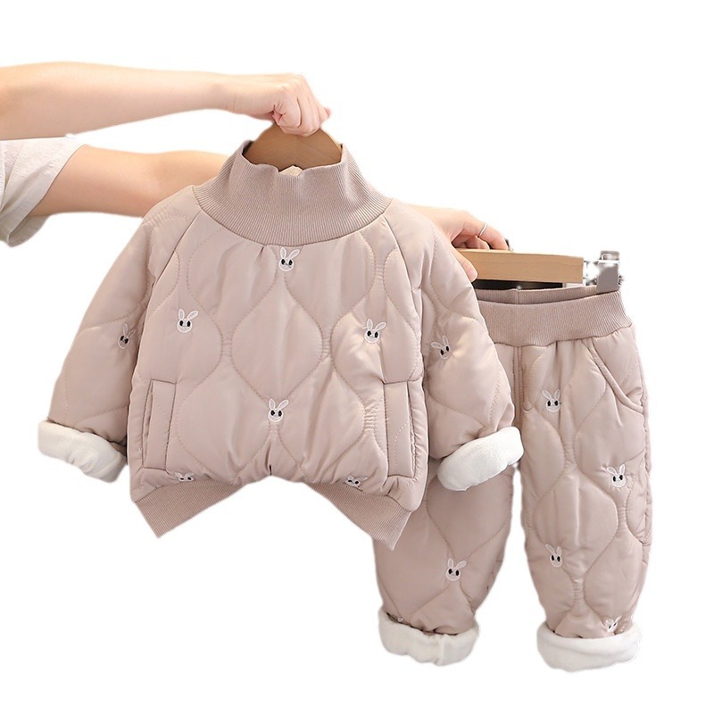 luxury kids clothing girls Free Shipping 2025 Winter Rabbit Print Cotton Set, 2-Piece Outfit for Toddler Girls Age 1-5 | Fashion Baby Girl Winter Clot