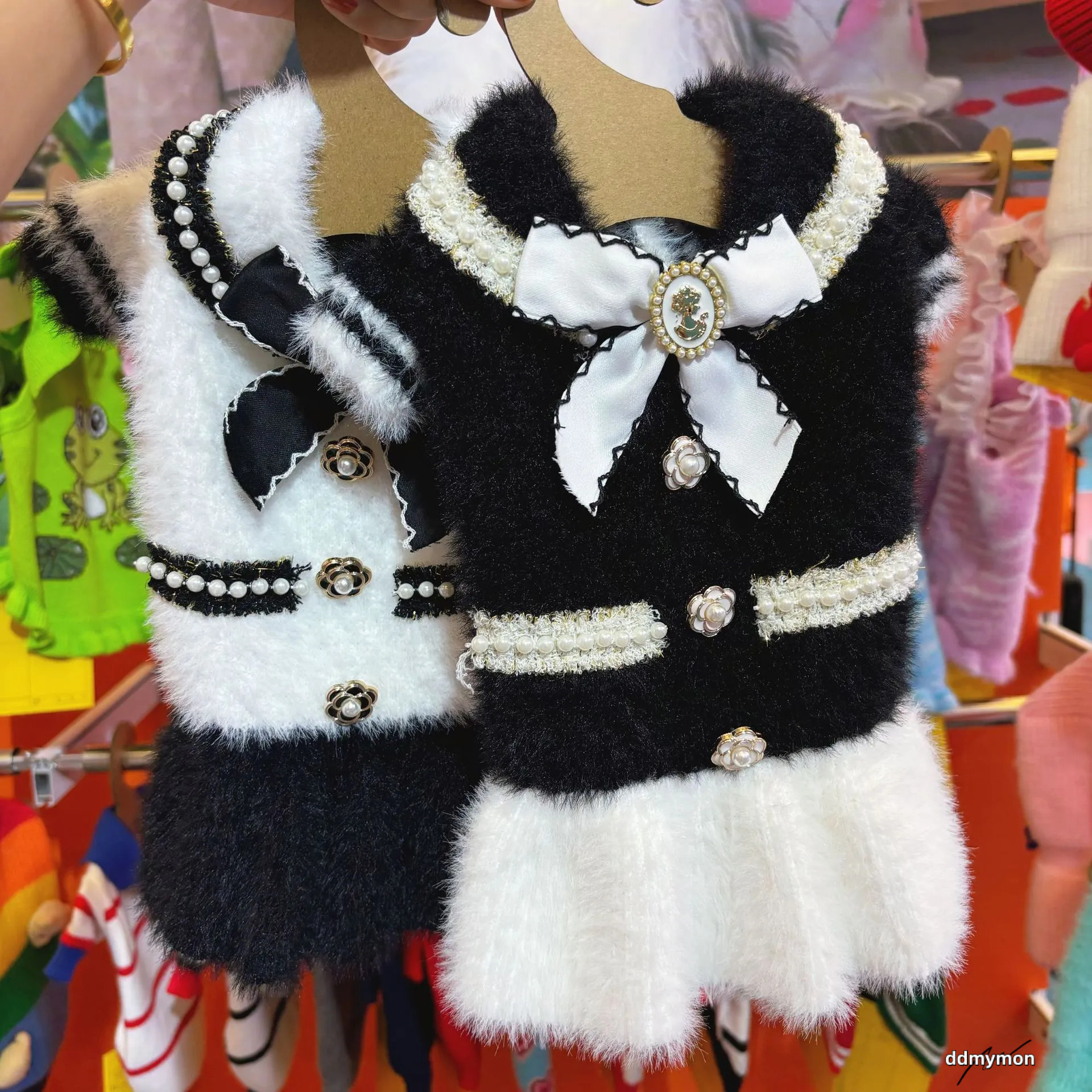 Sweater Dress With Bowtie, Mink Fur Fabric Dog Turtleneck Pullover Knitwear Puppy Girls Cold Weather Sweater, Suitable For Small Dogs Puppies M Y228 D