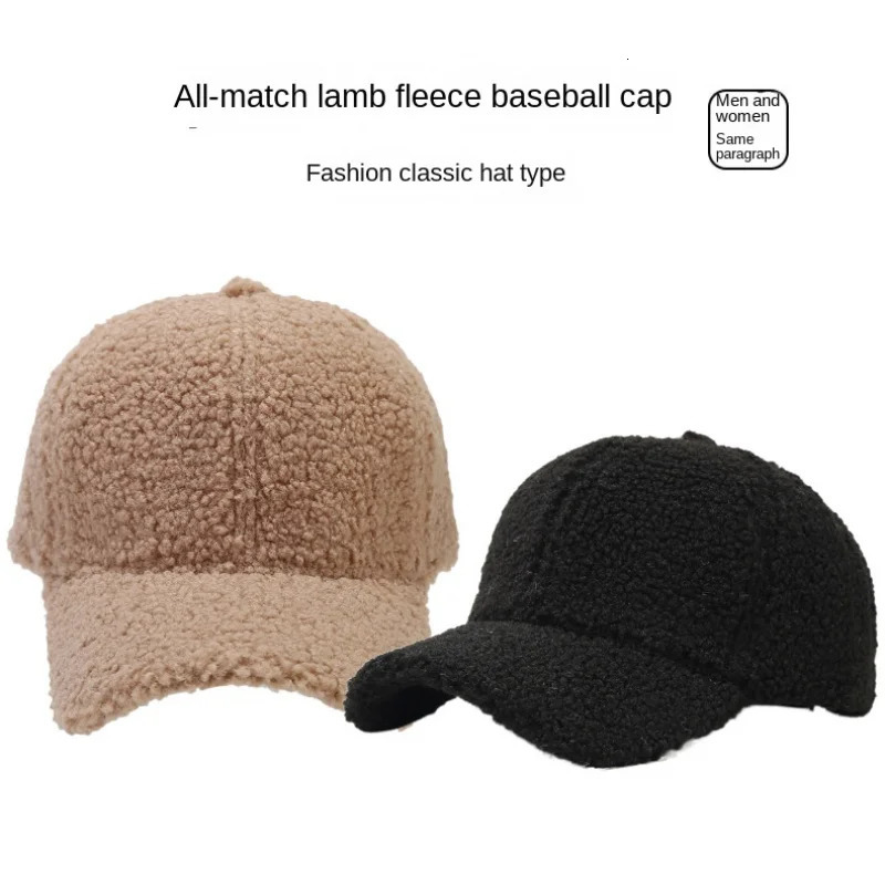 Korean Womens Fashion Autumn and Winter Solid Color Lamb Wool Baseball Cap Warm Peaked Retro Curved Brim Sun Hats 251023