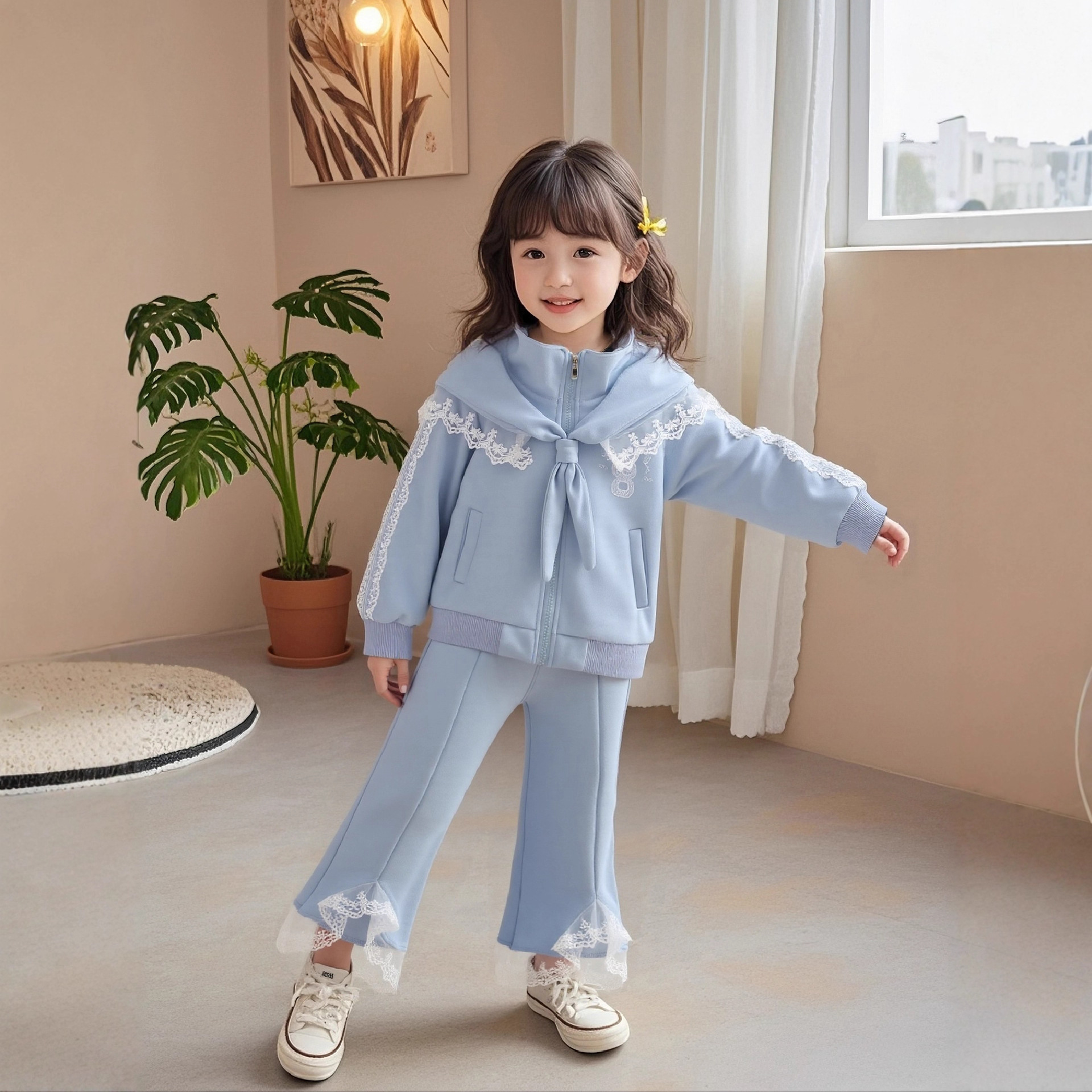 luxury kids clothing Free Shipping 2025 Hooded Drawstring Set, 2-Piece Spring Fall Outfit for Toddler Girls | Fashion Cable Knit Cardigan & Pants