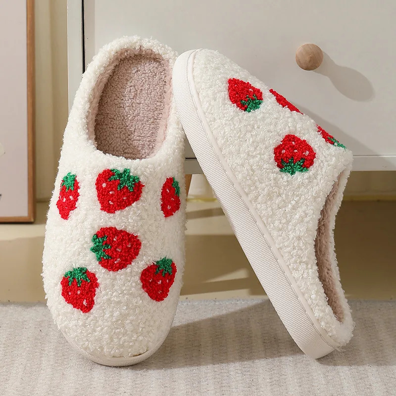 Womens Cartoon Slippers Winter Female Home Fluffy Shoes Indoor Plush Fruit Cute Flipflops Wool Warm Bedroom Slides251020