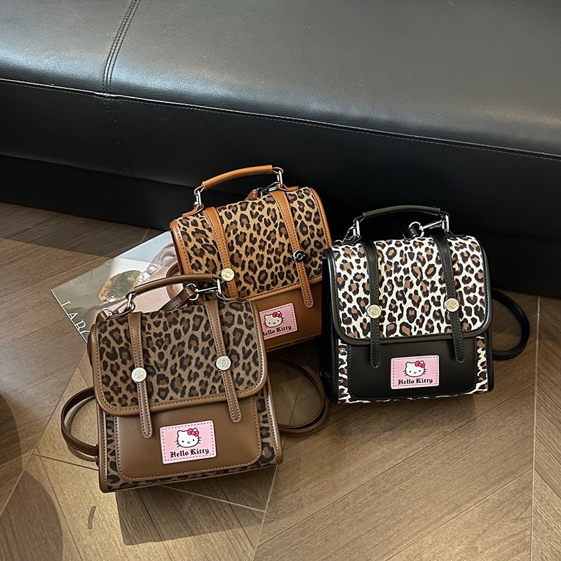 American Retro Leopard Print Backpack for Women Autumn and Winter New Fashion Versatile Niche Girly College Style Small Backpack