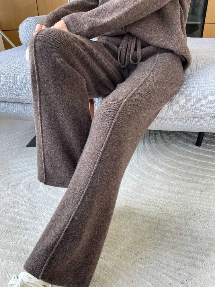 ANGEL 100 Merino Wool Womens Mid Seam Pants Autumn Winter Casual Soft Warm Cashmere Knitted Trousers New Fashion Cosy PantsT251025