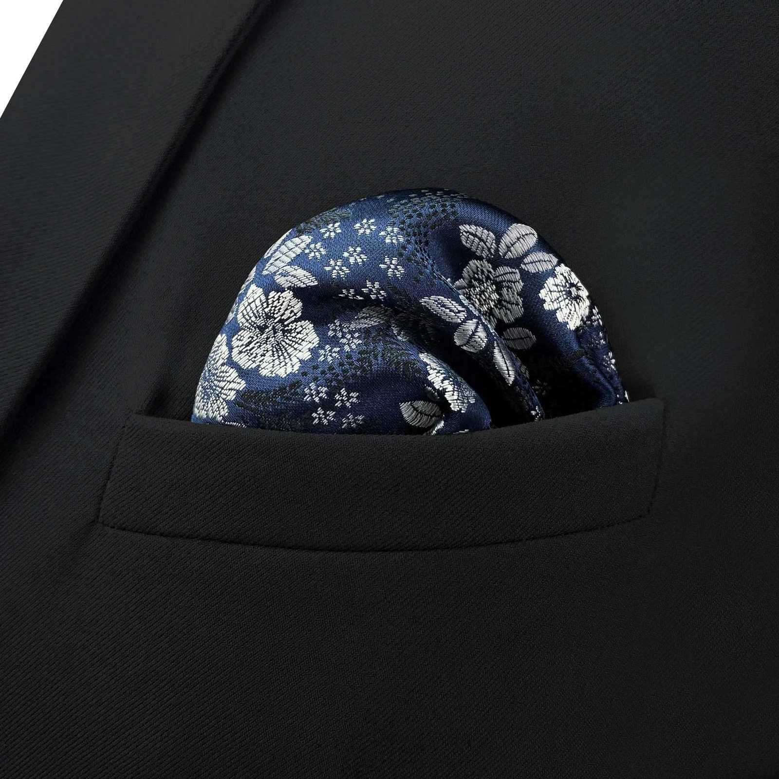Navy e Mens Pocket Square Paisley Solid Dots Wedding Handkerchief Party Hanky Classic Fashion Y251024