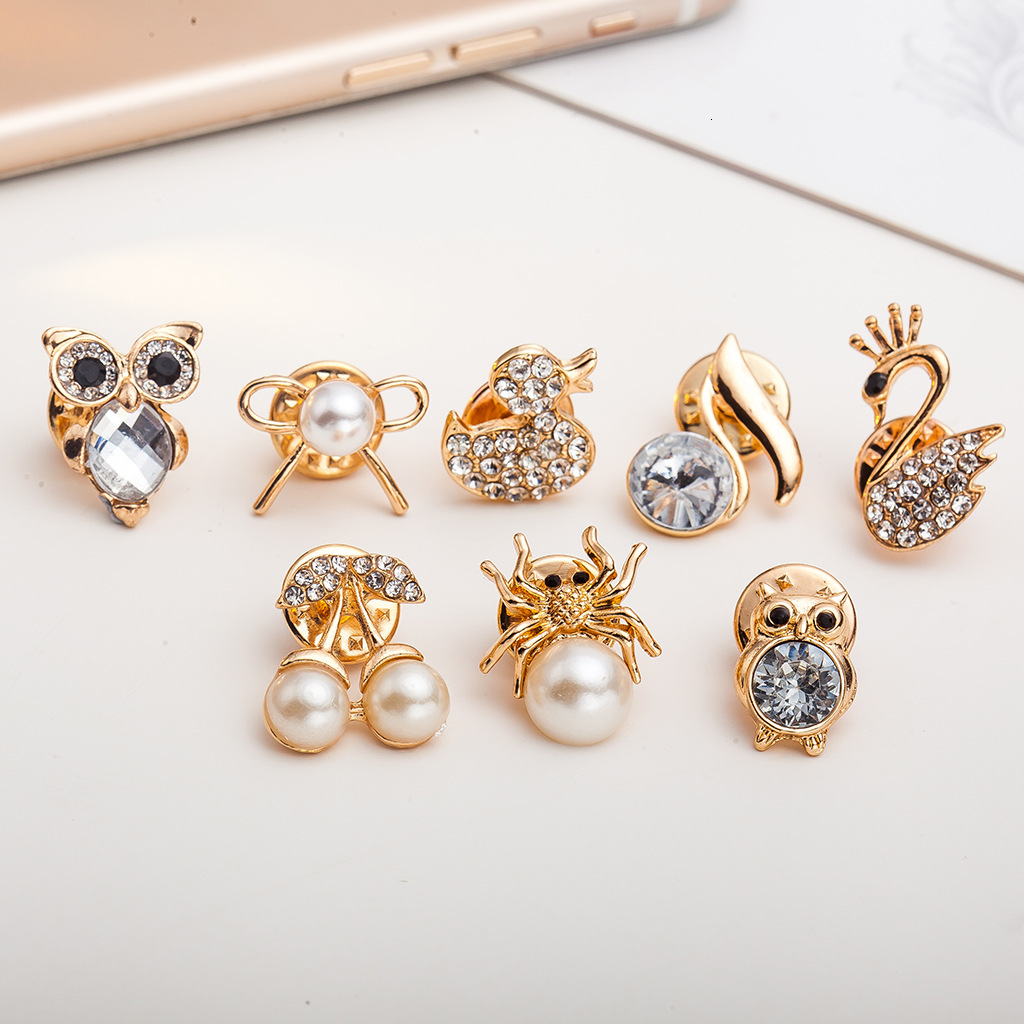 Korean Version New Creative Inlaid Dia Animal Owl Swan Cherry Brooch Clothing Accessories