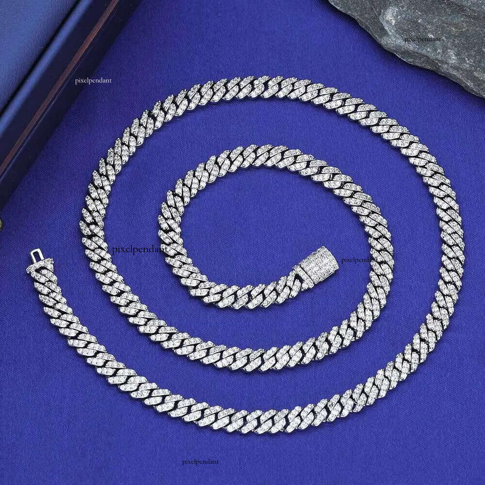 Designer NUOYA Hight Quality 6MM VVS Moissanite K Hip Hop Jewelry Women White Gold Sier Cuban Chain Necklace For Gift