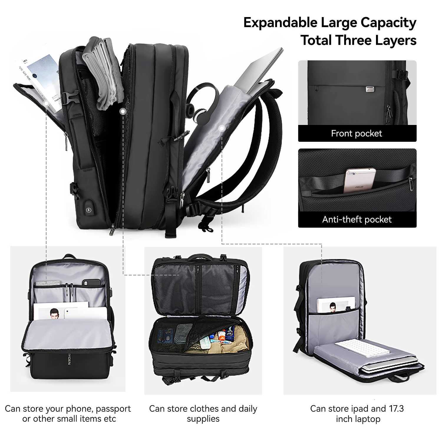 MARK RYDEN Large Backpack Men Rucksack 40L Expandable Business Travel Bag for Men Fits in 17 inch Laptop W251025