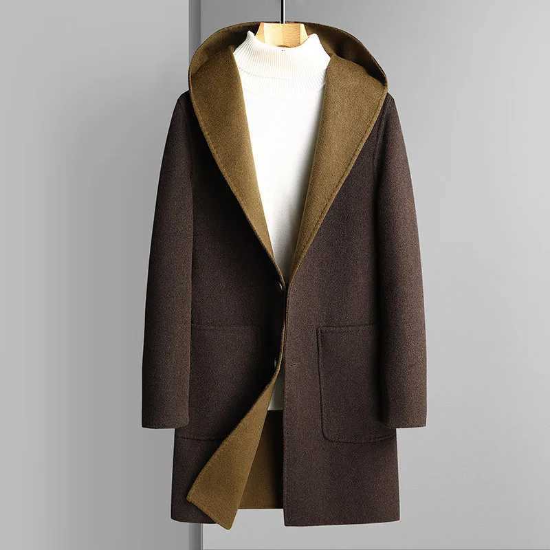 New Fashion Men Hooded Double Sided Wool Trench Coats Casual Long Jackets Male Cashmere Overcoats Man Woolen Blends Coats 4XLT251025