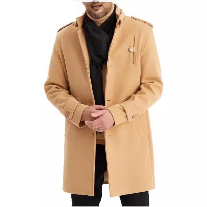New Large Size Woolen Coat Mens Singlebreasted Medium and Long Coat MenT251025