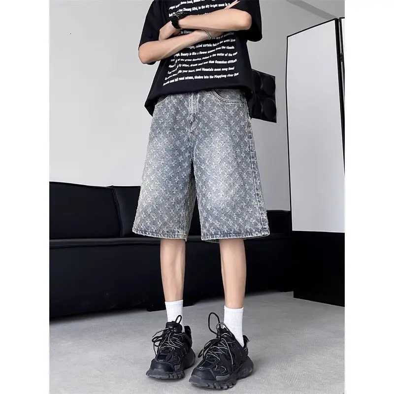American retro fashion design ripped denim shorts for men summer trendy brand high street fashion retro trendy brand midpantsXJ251025