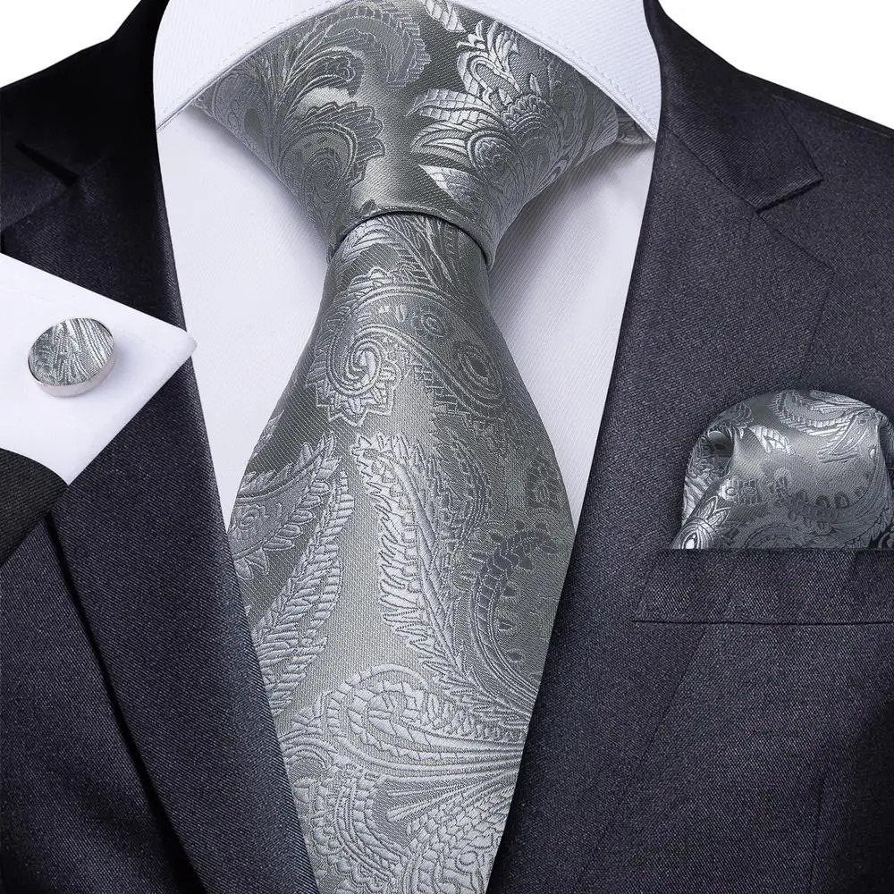 3pcsset Paisley Floral Silk Ties for Men with Crystal 8cm Necktie Handkerchief Cufflink Set Wedding Accessories 251023