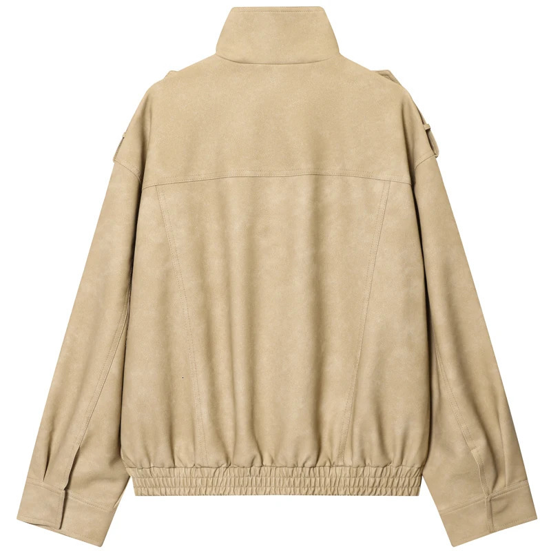 HXAO Leather Jacket Women Autumn Oversized Bomber Jacket In Coats Jackets Stand Collar Long Sleeve Tops Fashion Outerwears 251020