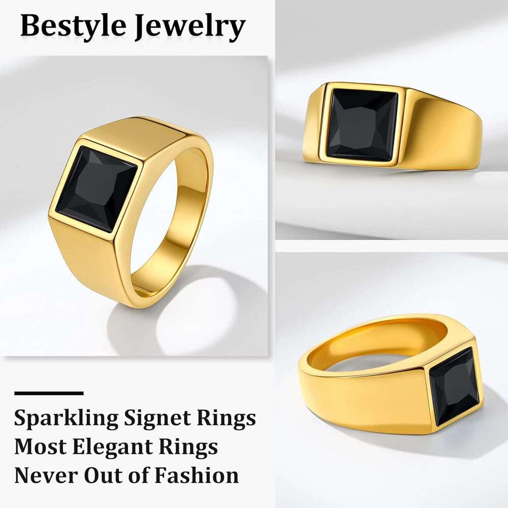 Stainless Steel Signet Black/Blue Gemstone Band Classic Simple Thick Men Ring Size 7 14 - view 3