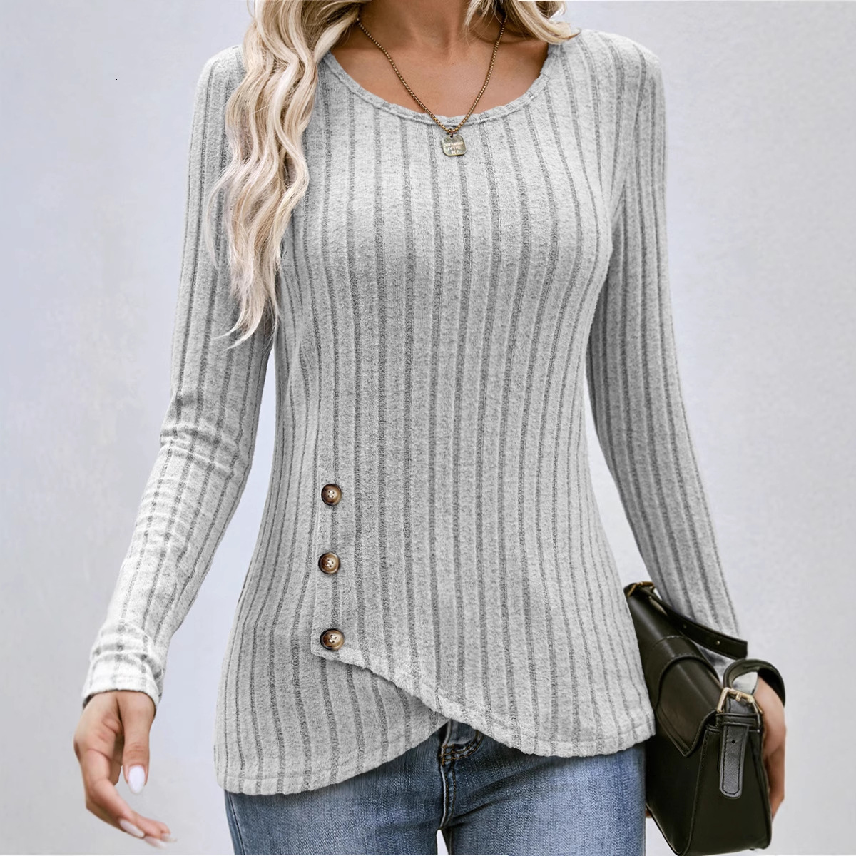 2025 Autumn Winter Women's Fashion TikTok Waist-Cinching Round Neck Slim Fit Long Sleeve Top