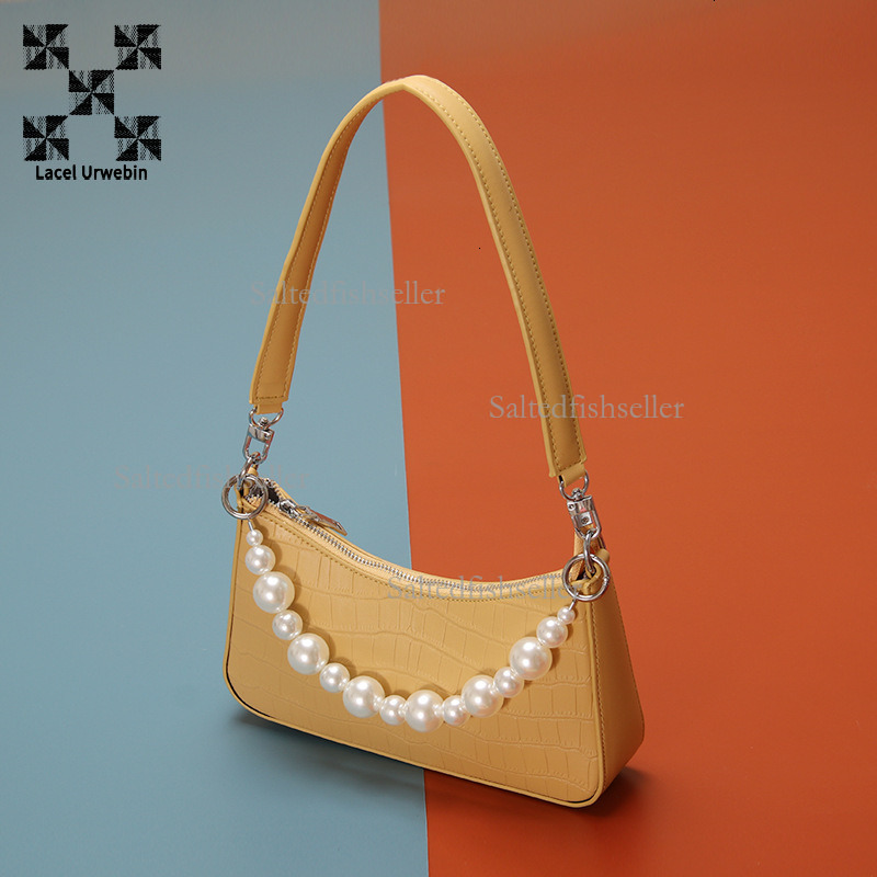 Lacel Urwebin Designer Luxury New Crescent Bag Fashion Trend Women's Crocodile Pattern Pearl Zipper Single Shoulder Crossbody Bag Large Capacity 