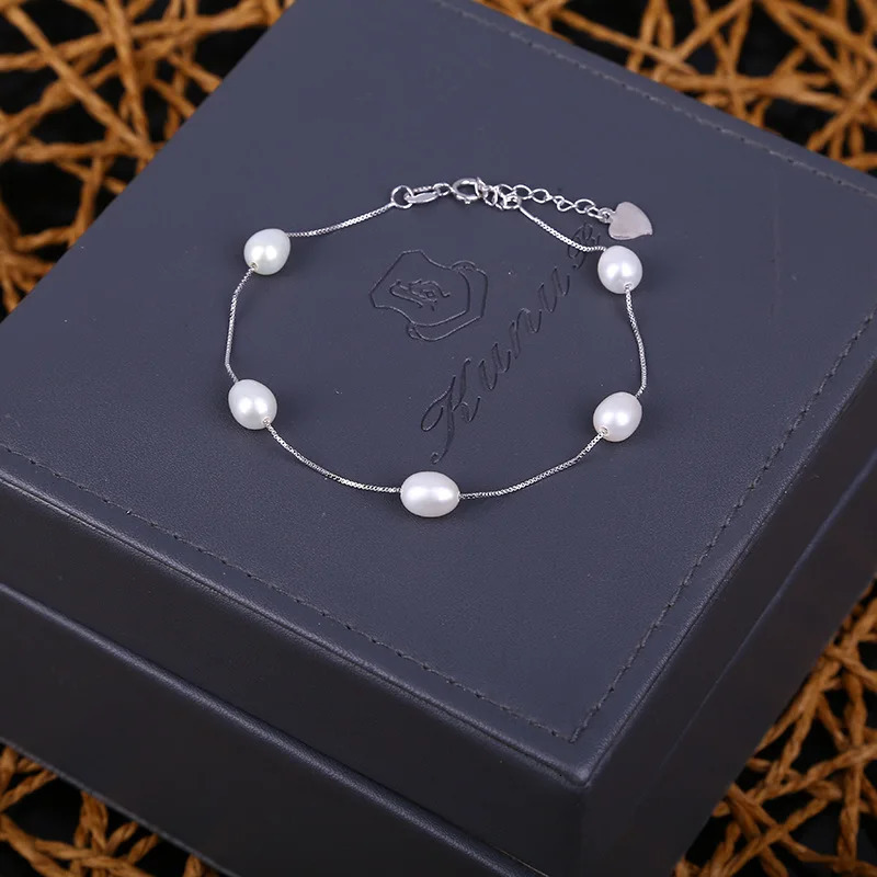 Real S925 Sterling Silver Bracelet Natural Freshwater Pearl Chain Link Bracelets For Women Jewelry Fashion Wedding Gift 251016