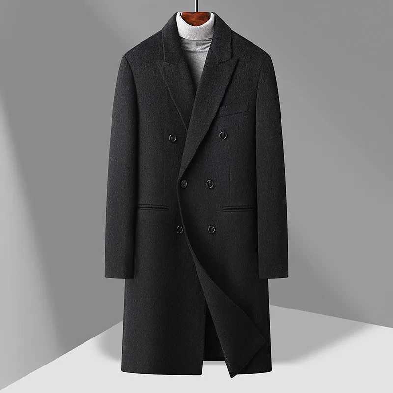 Classical British Style Men Double Breasted Cashmere Overcoat With Detachable Puff Lining Ecofriendly Wool Blend Coat Old MoneyT251025