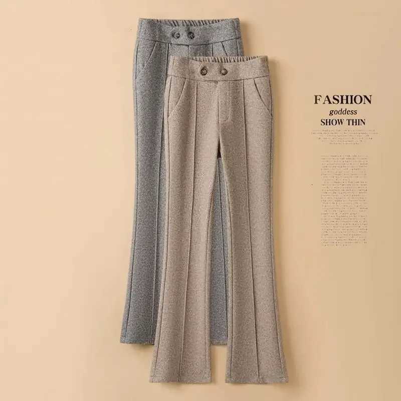 Thickened Pants Womens Highwaisted Flared Pants Casual Woolen Pants Are Thin and Versatile Loose and Fashionable HerringboneT251025